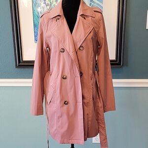 Maurices knee-length trench coat, dusty rose, size M